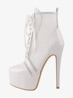 Bottines Sexy À Plateforme En Maille Femmes Bottes À Lacets À Talons Hauts Grande Taille