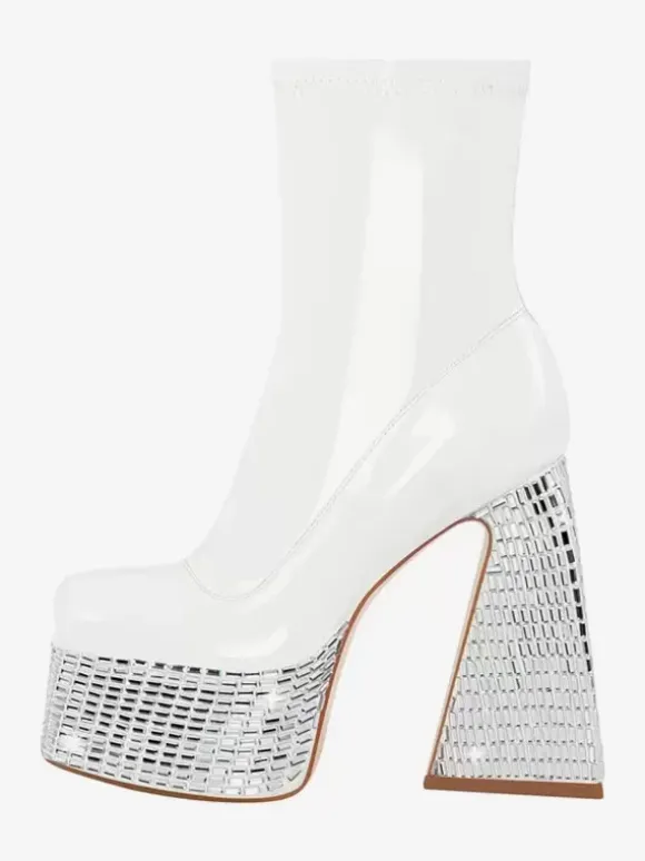 Bottines à strass noirs à plateforme bout rond bottines à talons épais