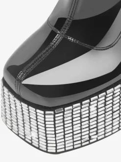 Bottines à strass noirs à plateforme bout rond bottines à talons épais