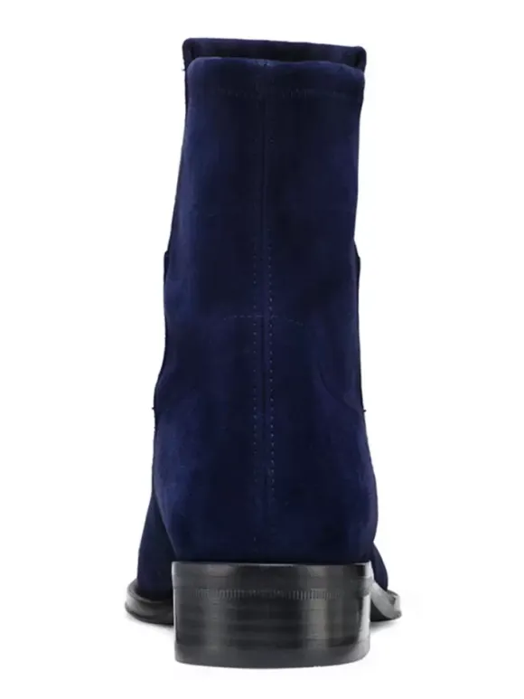 Bottines à talon plat en daim bleu foncé