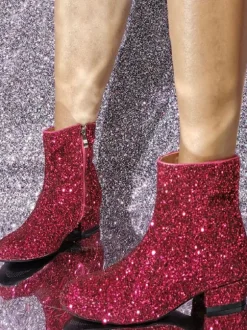 Bottines À Talons À Bout Rond En Tissu À Paillettes Pour Femmes Talon Bas