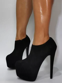 Bottines Talons Hautes Fins Sexy avec Plateforme Femmes à Cuir Synthétique en Crôute avec Bout Rond Unicolore Bottes Sexy