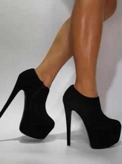 Bottines Talons Hautes Fins Sexy avec Plateforme Femmes à Cuir Synthétique en Crôute avec Bout Rond Unicolore Bottes Sexy