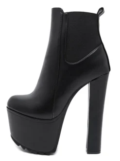 Bottines à Talons Hauts avec Plateforme en Cuir Synthétique Unicolore
