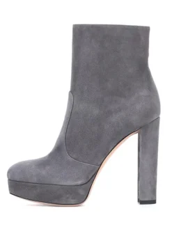 Bottines à Talons Hauts avec Plateforme à Zip en Cuir Synthétique Unicolore