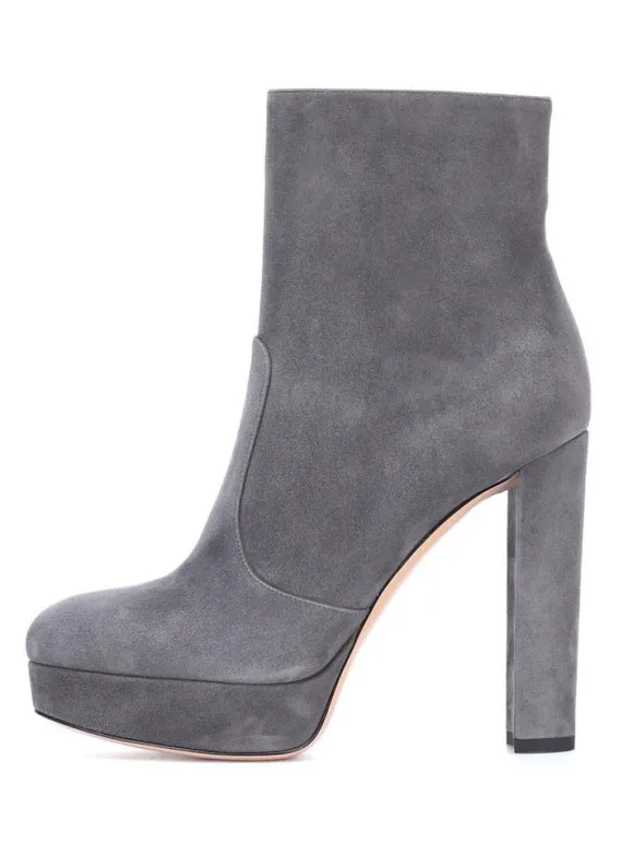 Bottines à Talons Hauts avec Plateforme à Zip en Cuir Synthétique Unicolore