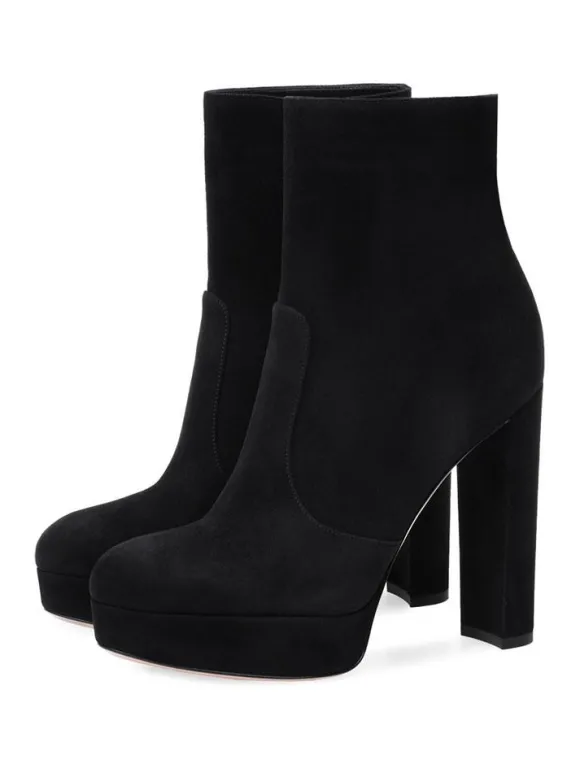 Bottines à Talons Hauts avec Plateforme à Zip en Cuir Synthétique Unicolore
