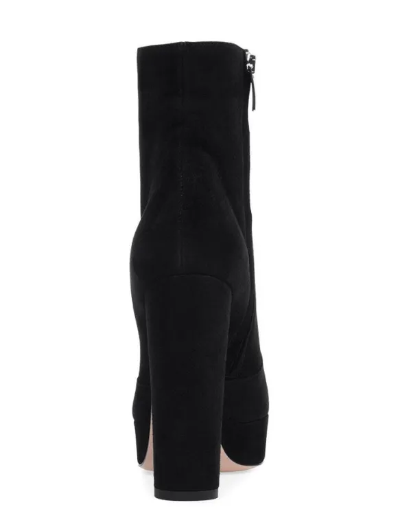 Bottines à Talons Hauts avec Plateforme à Zip en Cuir Synthétique Unicolore