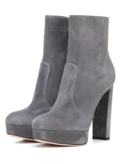 Bottines à Talons Hauts avec Plateforme à Zip en Cuir Synthétique Unicolore