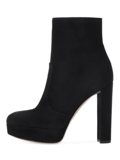 Bottines à Talons Hauts avec Plateforme à Zip en Cuir Synthétique Unicolore