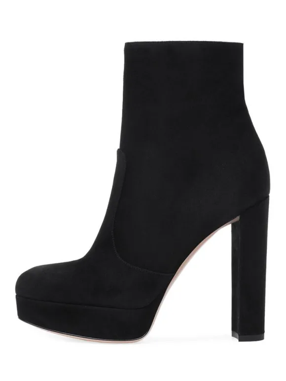 Bottines à Talons Hauts avec Plateforme à Zip en Cuir Synthétique Unicolore