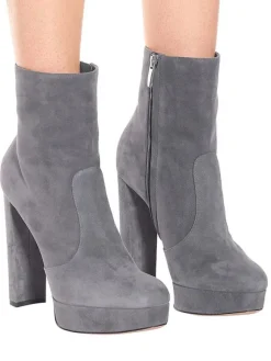 Bottines à Talons Hauts avec Plateforme à Zip en Cuir Synthétique Unicolore