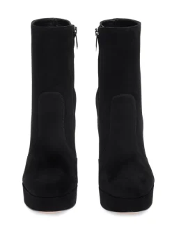 Bottines à Talons Hauts avec Plateforme à Zip en Cuir Synthétique Unicolore