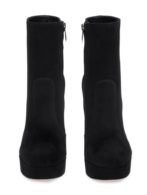 Bottines à Talons Hauts avec Plateforme à Zip en Cuir Synthétique Unicolore