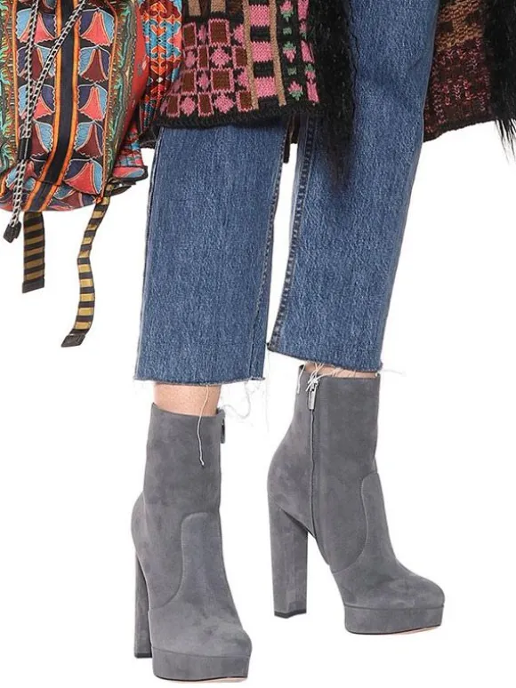 Bottines à Talons Hauts avec Plateforme à Zip en Cuir Synthétique Unicolore
