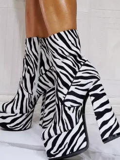 Bottines à Talons Hauts avec Plateforme avec Bout Rond Bicolores
