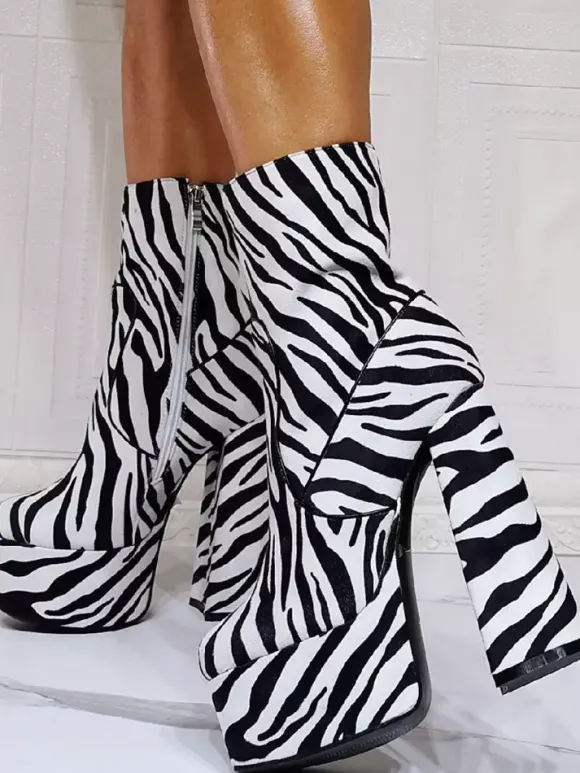 Bottines à Talons Hauts avec Plateforme avec Bout Rond Bicolores