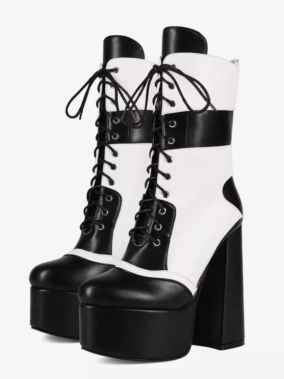 Bottines à talons hauts et plateformes à bout rond et lacets Bottines à talons épais Uo