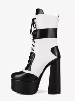 Bottines à talons hauts et plateformes à bout rond et lacets Bottines à talons épais Uo