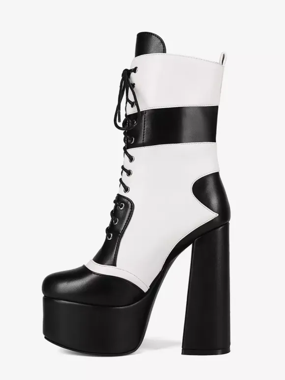 Bottines à talons hauts et plateformes à bout rond et lacets Bottines à talons épais Uo