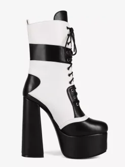 Bottines à talons hauts et plateformes à bout rond et lacets Bottines à talons épais Uo
