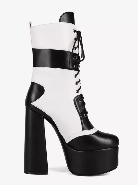 Bottines à talons hauts et plateformes à bout rond et lacets Bottines à talons épais Uo