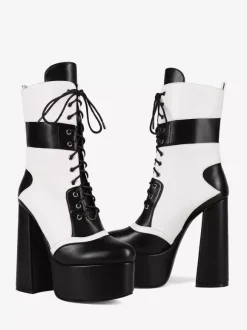 Bottines à talons hauts et plateformes à bout rond et lacets Bottines à talons épais Uo