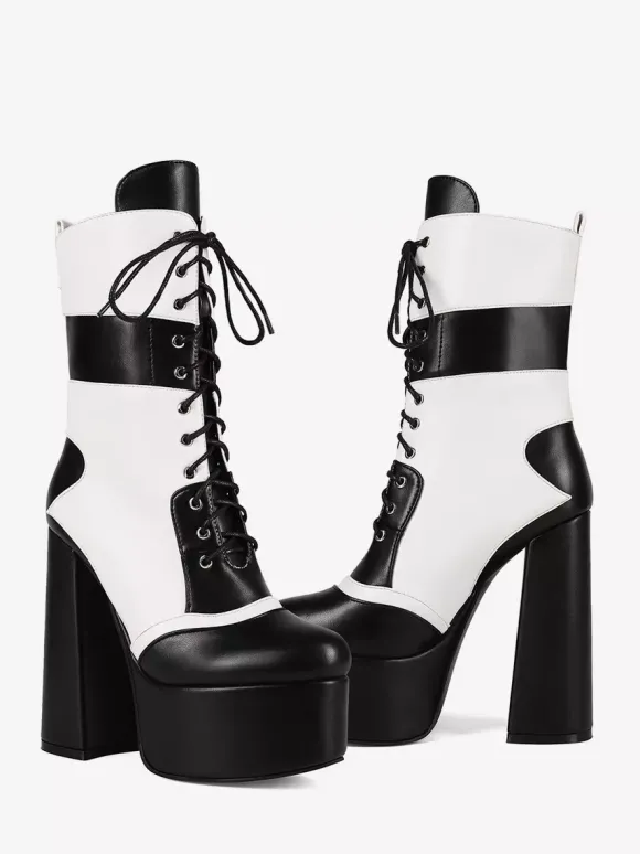 Bottines à talons hauts et plateformes à bout rond et lacets Bottines à talons épais Uo