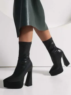 Bottines à Talons Hauts Femme avec Bout Rond Imprimés Bicolores