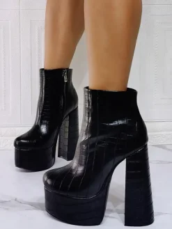 Bottines à Talons Hauts Femme avec Bout Pointu en Cuir Synthétique Unicolore