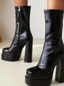 Bottines à Talons Hauts Femme à Plateforme avec Bout Carré Unicolore
