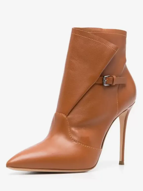 Bottines à talons hauts marron bottines à bout pointu avec détail de boucle