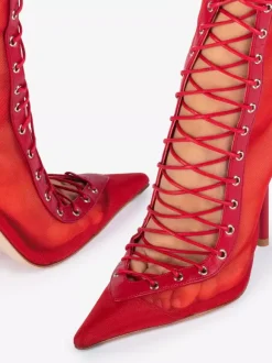 Bottines à talons hauts pour femmes en maille bout pointu lacets bottines