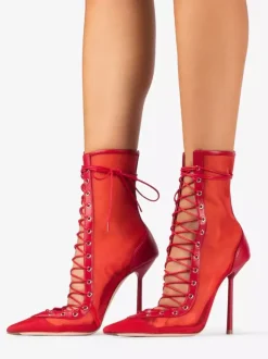 Bottines à talons hauts pour femmes en maille bout pointu lacets bottines