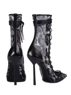 Bottines à talons hauts pour femmes en maille bout pointu lacets bottines