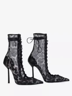 Bottines à talons hauts pour femmes en maille bout pointu lacets bottines