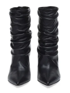 Bottines à Talons Hauts à Zip en Cuir Synthétique Unicolore