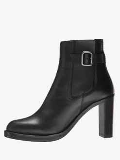 Bottines à talons épais pour femmes bottes à talons hauts noires avec boucle