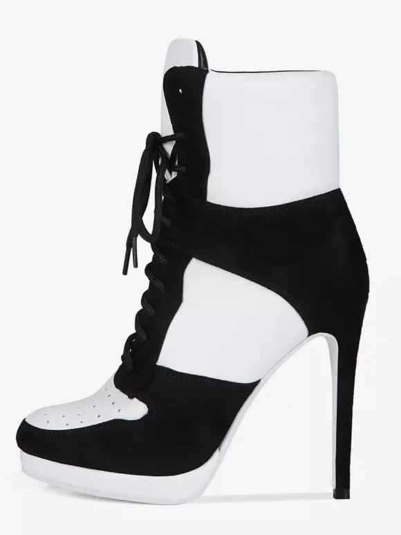Bottines à talons Senaker bout rond patchwork lacets