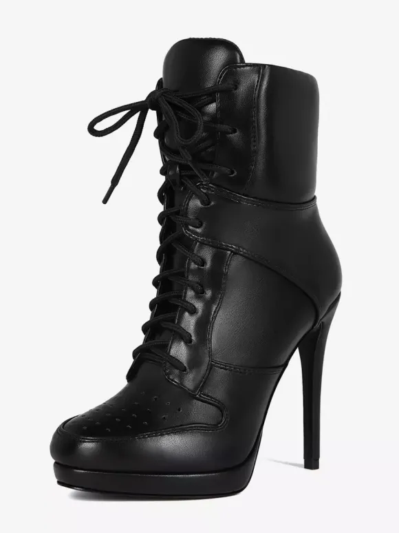 Bottines à talons Senaker bout rond patchwork lacets