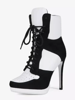 Bottines à talons Senaker bout rond patchwork lacets