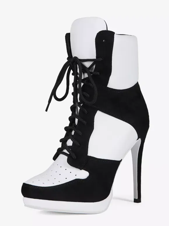 Bottines à talons Senaker bout rond patchwork lacets