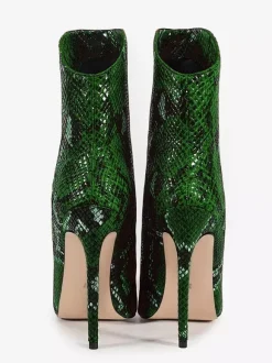 Bottines vertes à bout pointu et talon haut à motif serpent pour femme