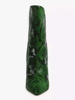 Bottines vertes à bout pointu et talon haut à motif serpent pour femme