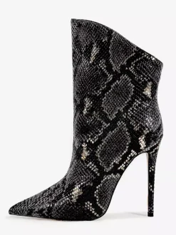 Bottines vertes à bout pointu et talon haut à motif serpent pour femme