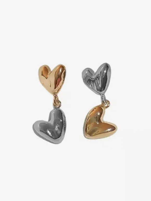 Boucle d'oreille bicolore en forme de c艙ur pour femme 2026