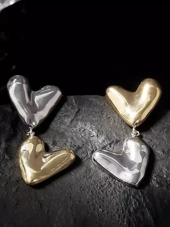 Boucle d'oreille bicolore en forme de c艙ur pour femme 2026