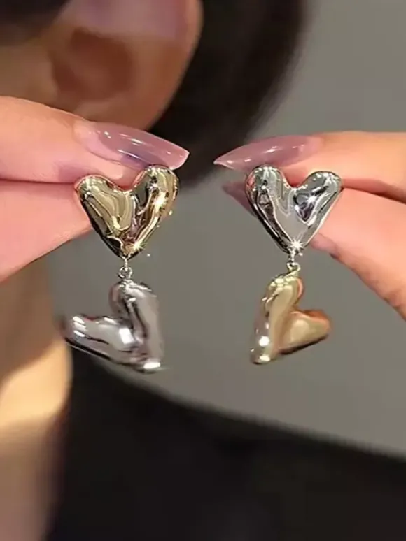 Boucle d'oreille bicolore en forme de c艙ur pour femme 2026