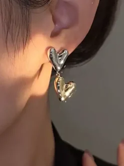 Boucle d'oreille bicolore en forme de c艙ur pour femme 2026