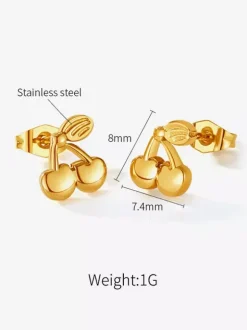 Boucles d'oreilles à tige en forme de cerise dorée pour femme 2026
